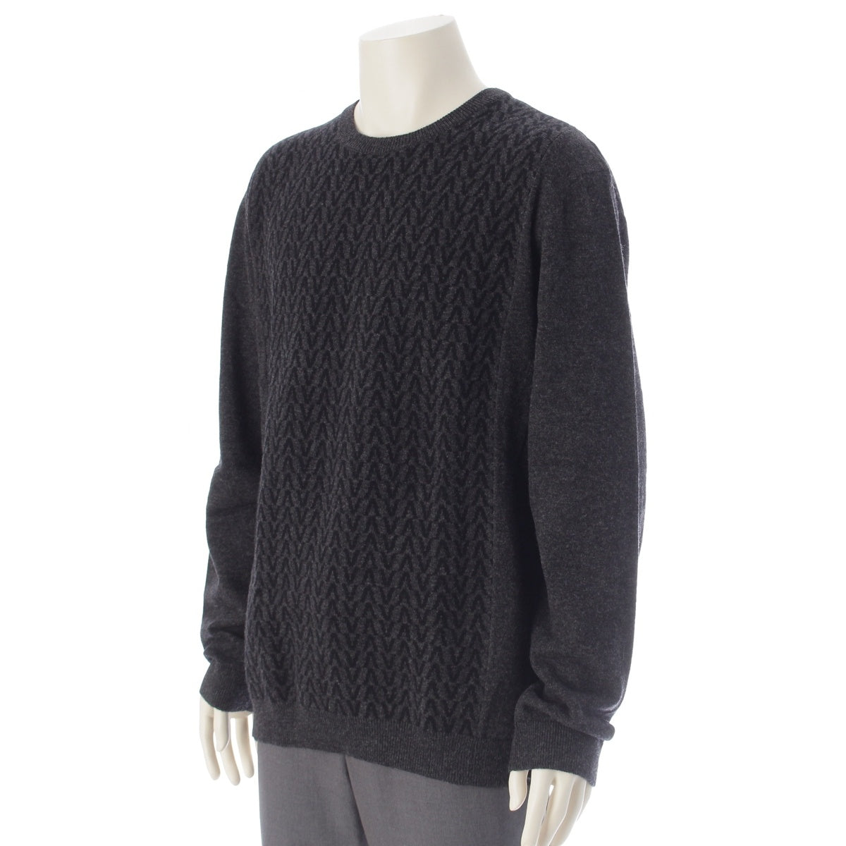 VALENTINO wool V-logo crew neck knit sweater Black x gray XL