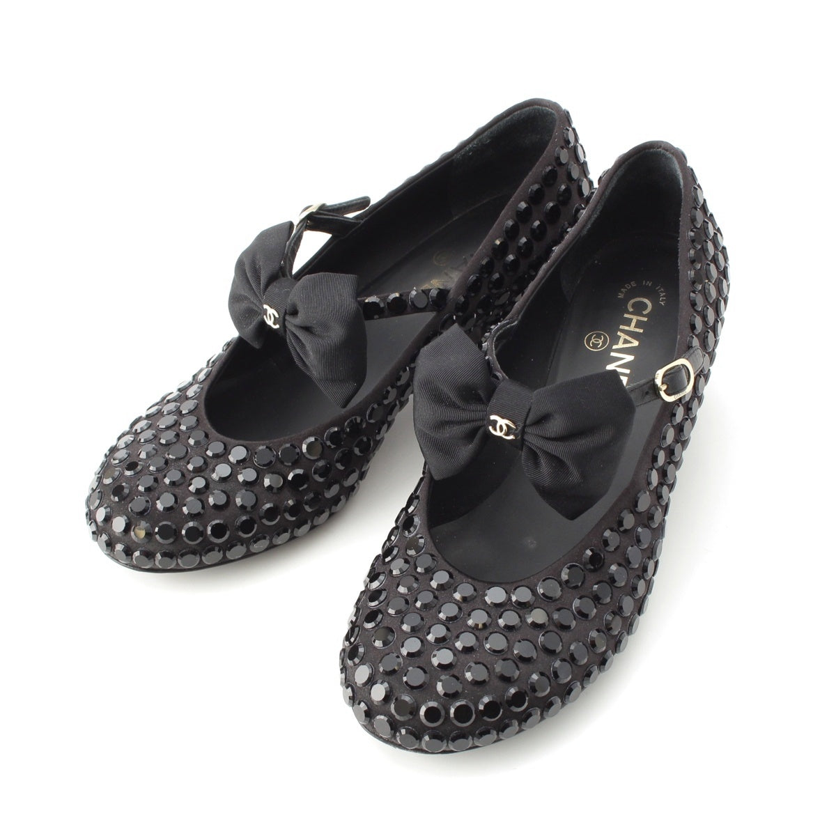 CHANEL COCO Mark Ribbon Mary Jane pumps G45750 black 38C