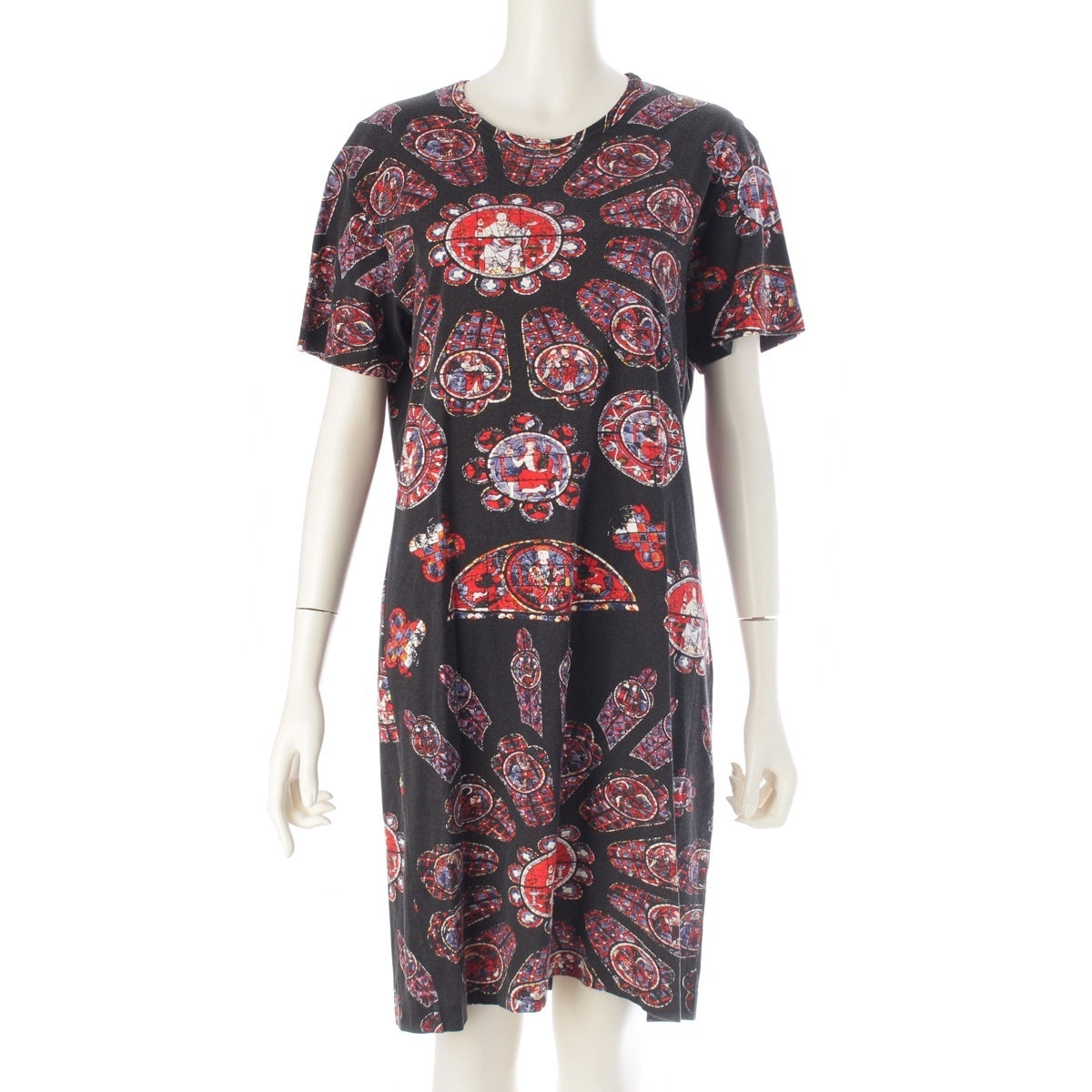 COMME des GARCONS cotton Stained glass pattern short sleeves one piece dress GT-110790 black