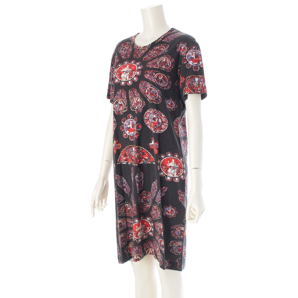 COMME des GARCONS cotton Stained glass pattern short sleeves one piece dress GT-110790 black