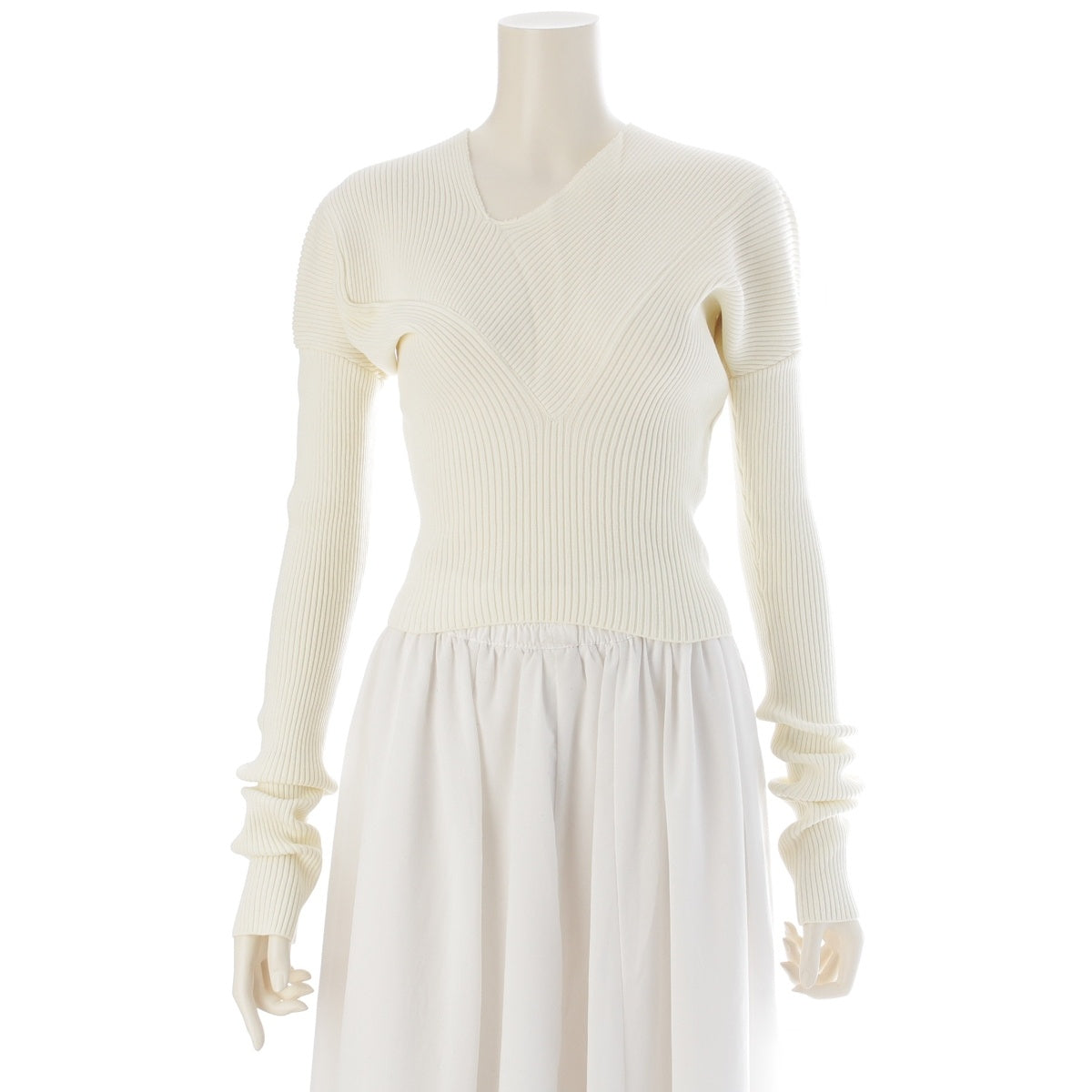 COMME des GARCONS Nylon Asymmetrical design long-sleeved knit sweater tops GN-110290 Ivory