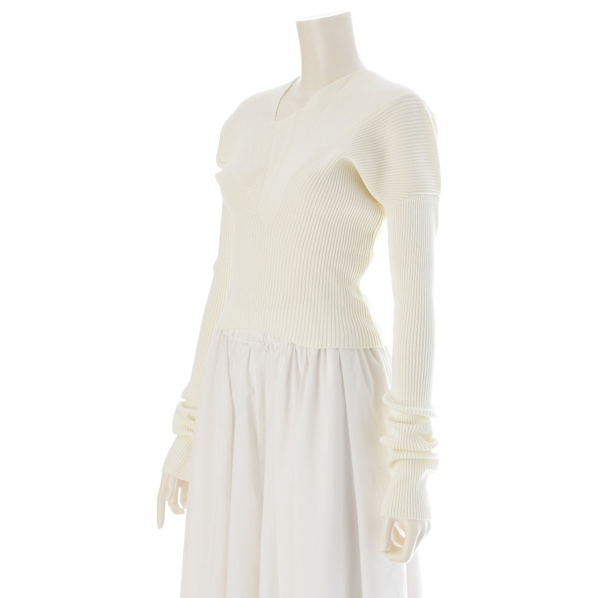 COMME des GARCONS Nylon Asymmetrical design long-sleeved knit sweater tops GN-110290 Ivory