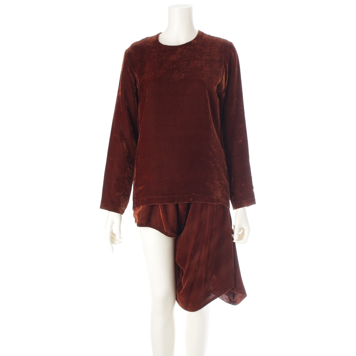 COMME des GARCONS Velvet long-sleeved cut and sew top (asymmetrical design) Pants setup GB-05011S GP-05014S Brown S