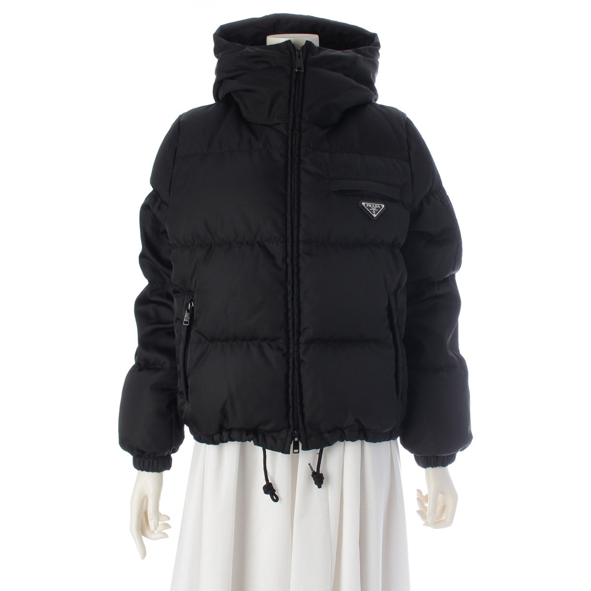PRADA Renylon Triangle logo, with inner hood Down jacket Puffer jacket 291808 black 38