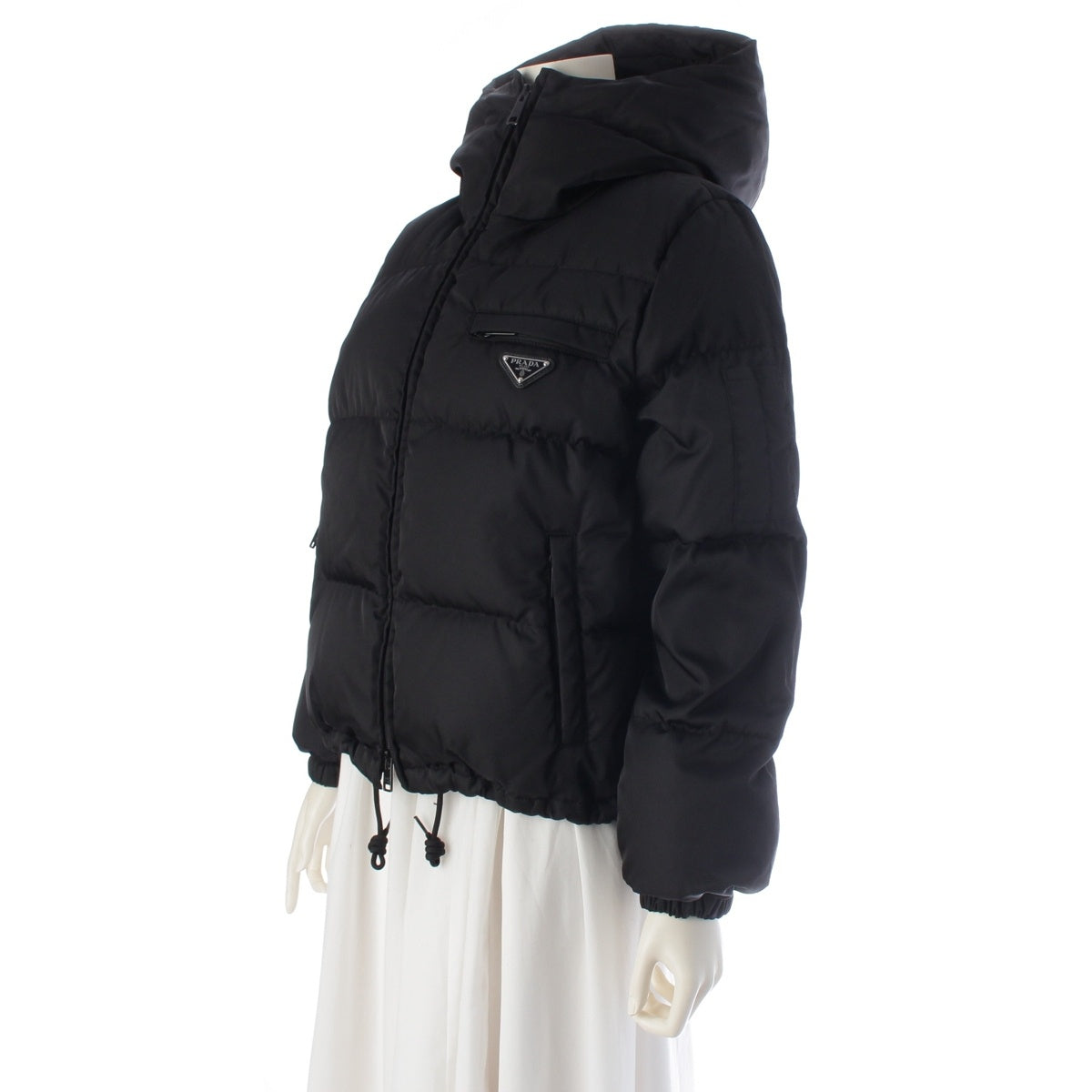 PRADA Renylon Triangle logo, with inner hood Down jacket Puffer jacket 291808 black 38