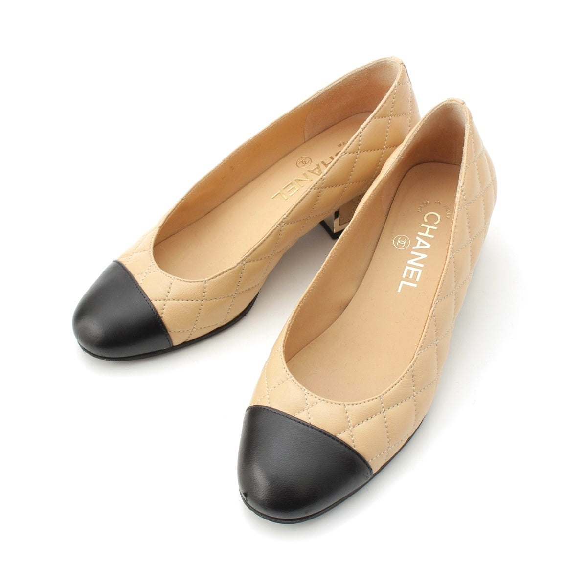 CHANEL Matrasse lambskin COCO Mark Bicolor pumps G45229 Beige black 36C