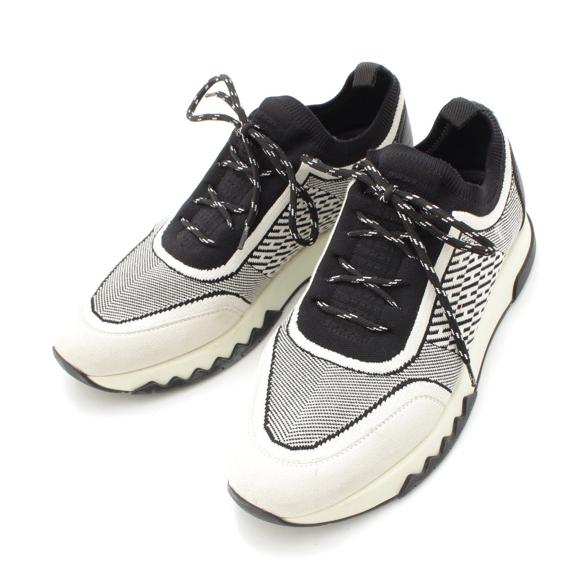 HERMES knit Addict Low-Cut sneakers Black x white 38