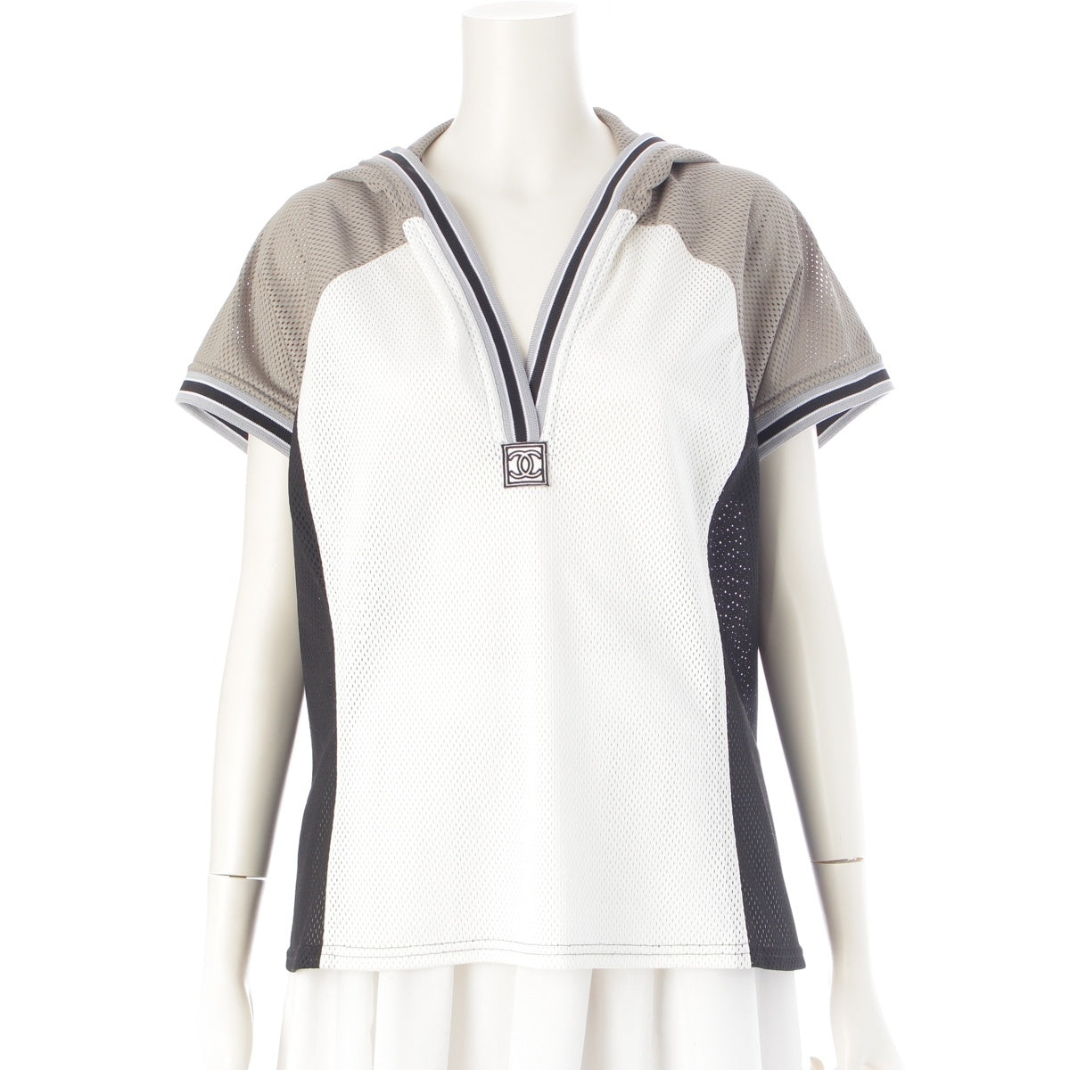 CHANEL Sports Mesh COCO Mark No. 5 Hood tops P23360 Gray 46
