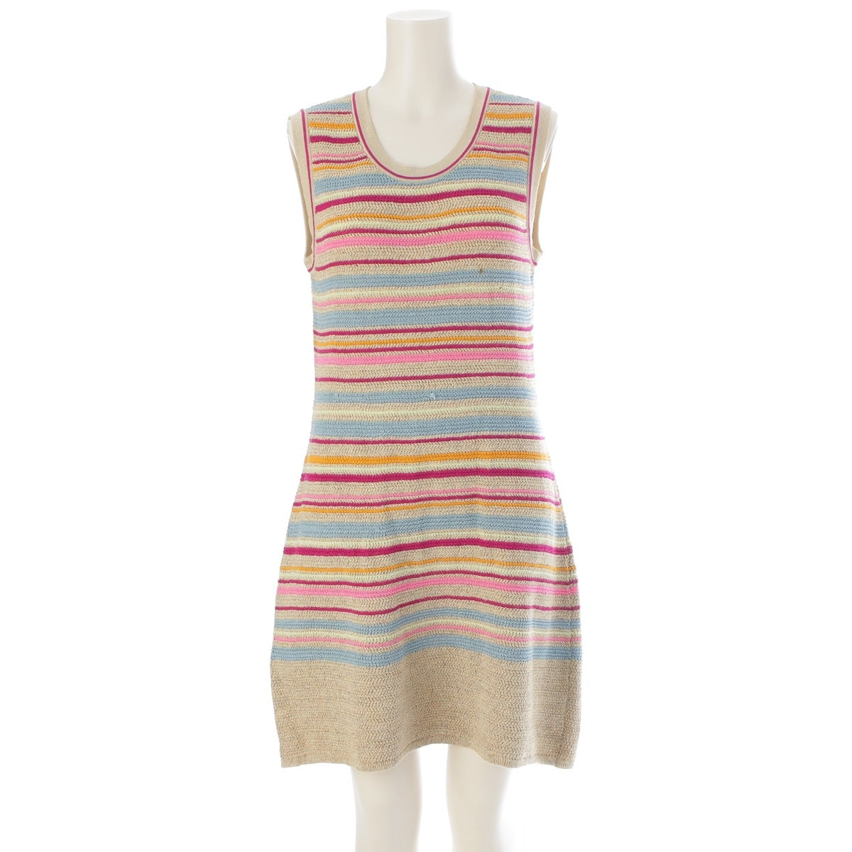 CHANEL cotton Knit sleeveless top with striped pattern one piece P40397 multicolor 42