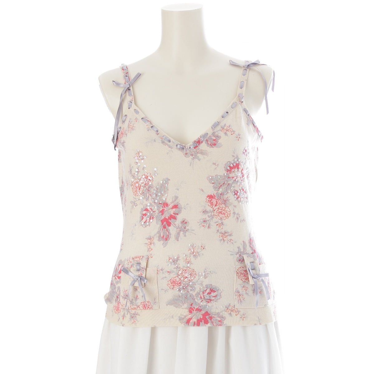 Dior Wool x Silk x Cashmere Flower print camisole tops 0A24504XM526 beige F42