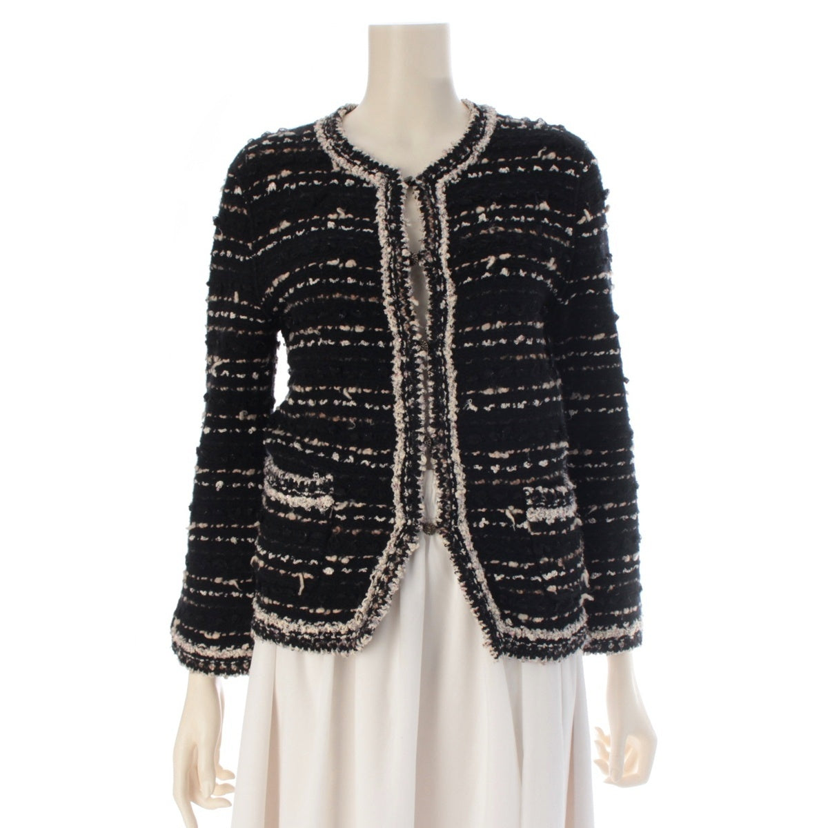 CHANEL wool cashmere COCO Button Tweed No-Collar tailored jacket P2665 black 40
