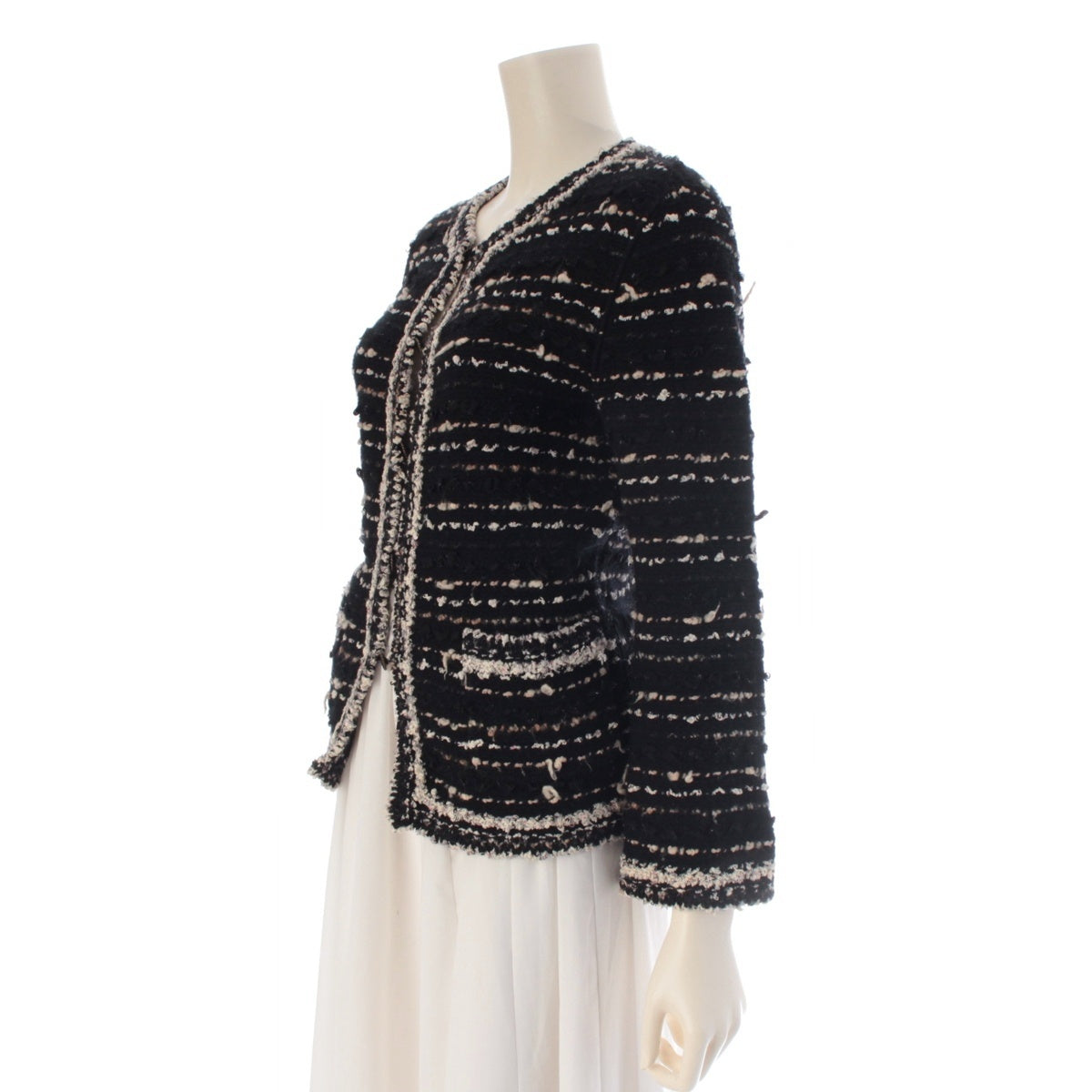 CHANEL wool cashmere COCO Button Tweed No-Collar tailored jacket P2665 black 40