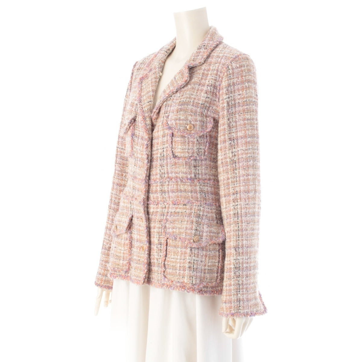 CHANEL wool COCO Button Tweed 4-Pocket Jacket tailored jacket P30010 Pink x Beige 40