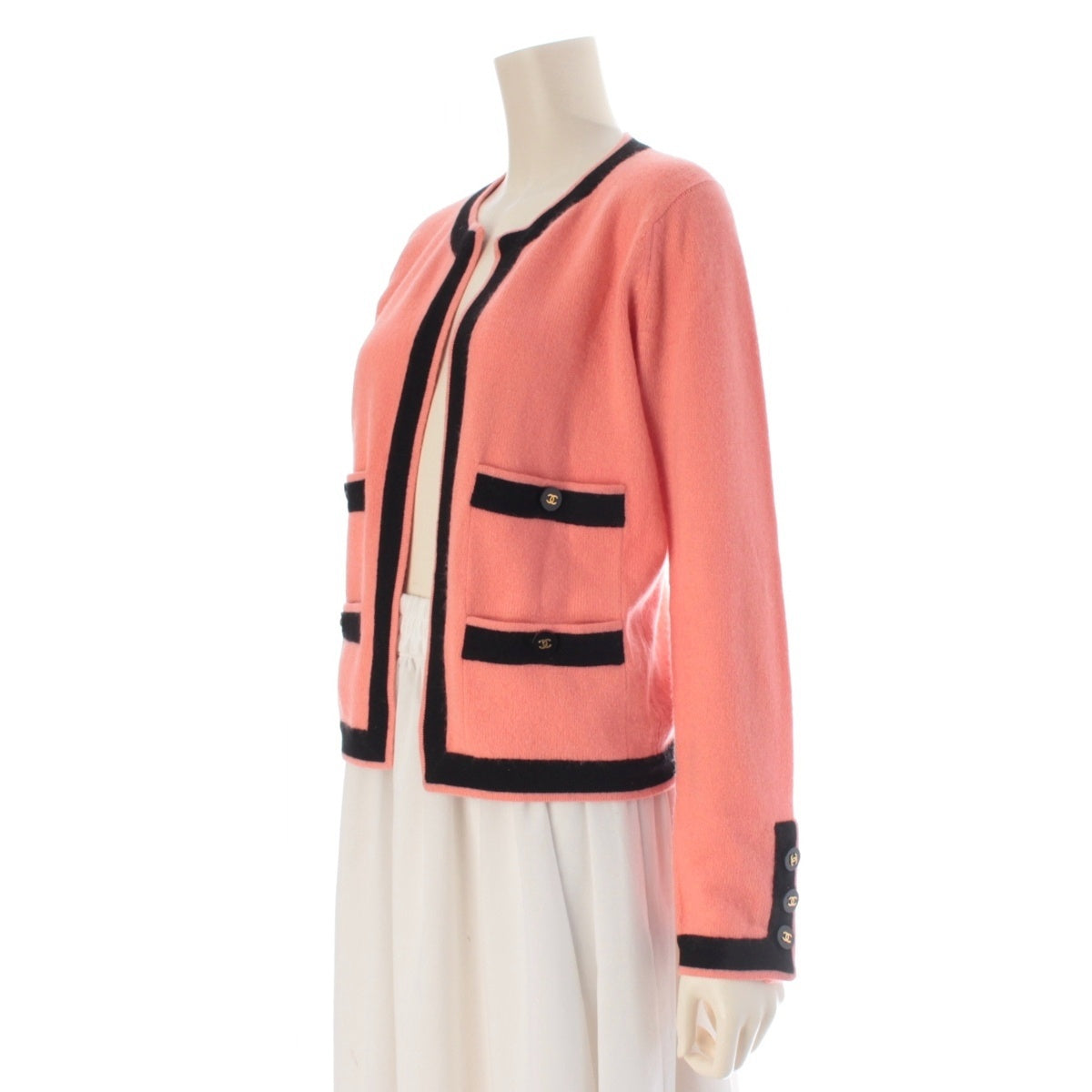CHANEL cashmere COCO Button knit cardigan P04464 Pink x Black 38