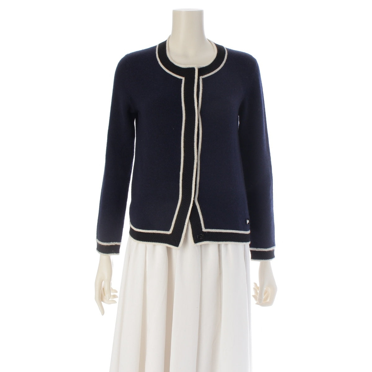 CHANEL cashmere Long-sleeved knit with logo cardigan P18899 Navy 36
