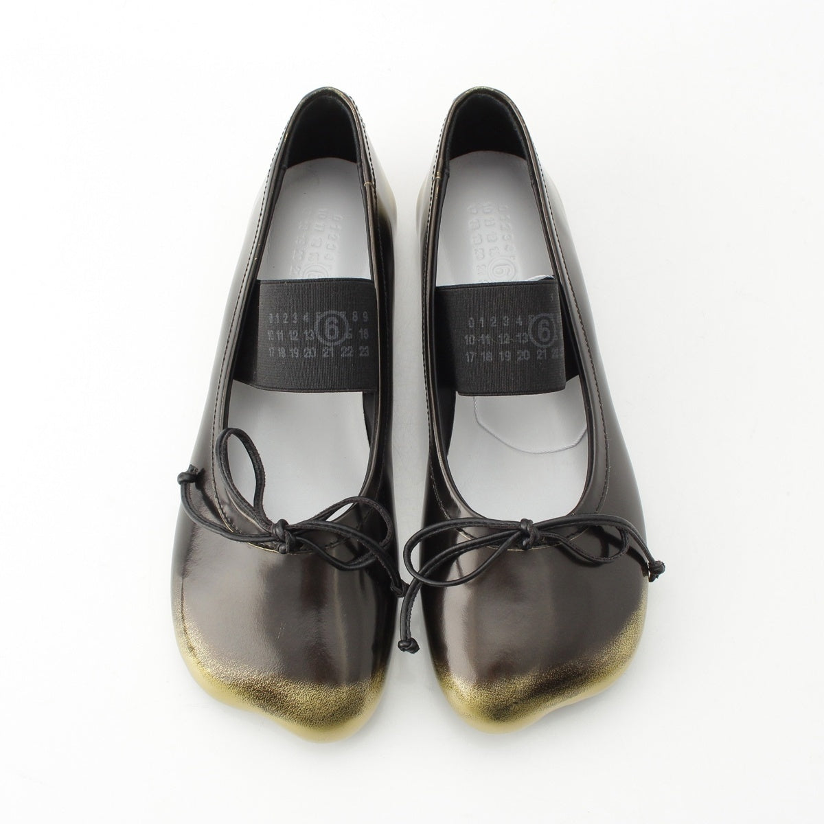 MM6 leather Anatomical Ballet Shoes Mary Jane pumps S59WZ0099 Two-tone: Black and Gold 36