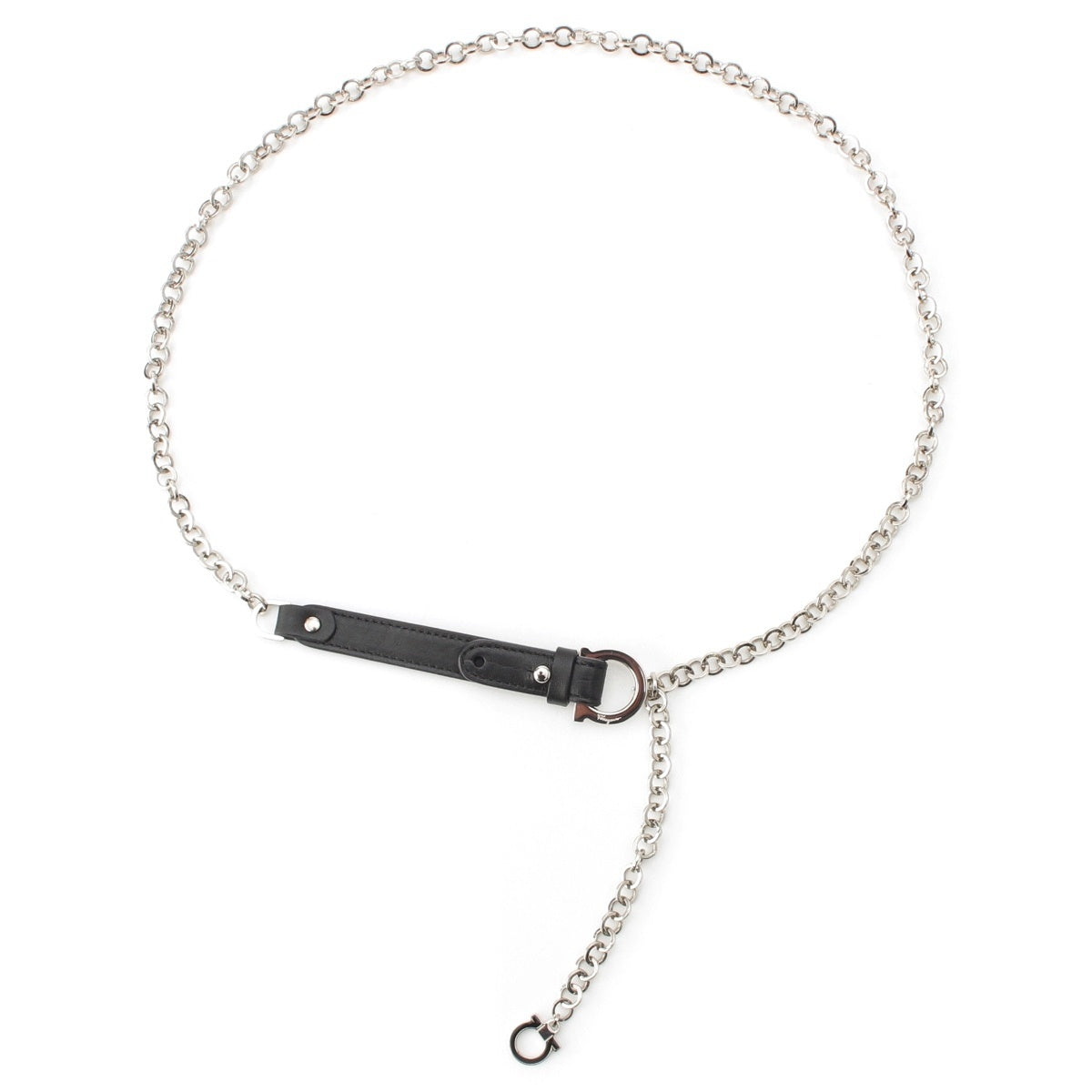 Salvatore Ferragamo Gancini Metal Leather Chain belt Black Silver