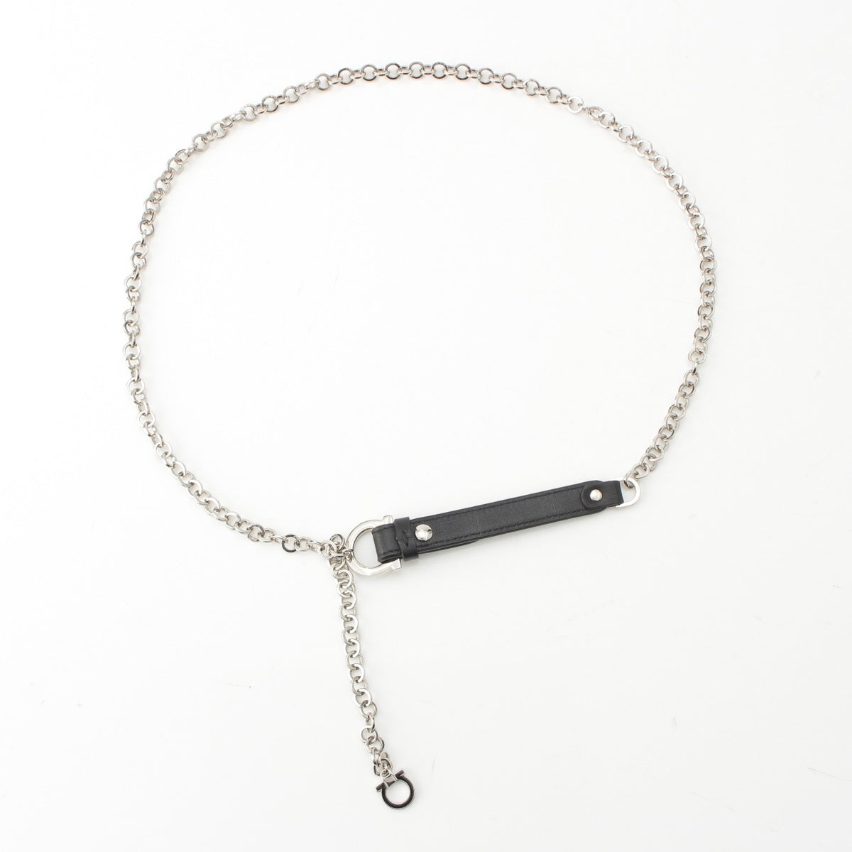 Salvatore Ferragamo Gancini Metal Leather Chain belt Black Silver