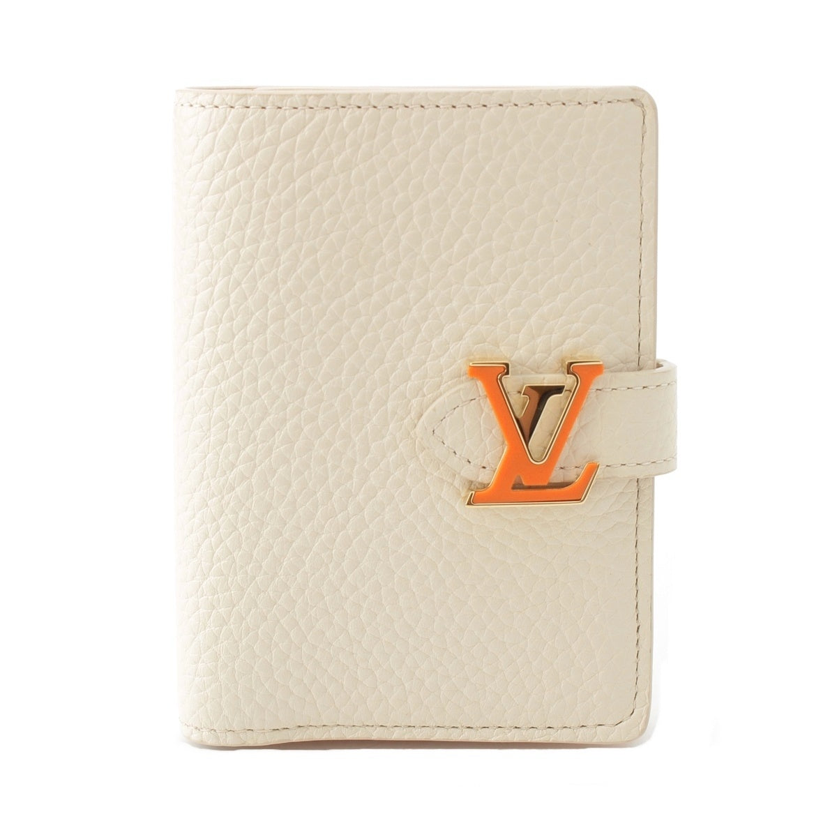 LOUIS VUITTON LV Vertical Wallet Compact Taurillon Clemence Bifold Wallet M11169 White Quartz Orange
