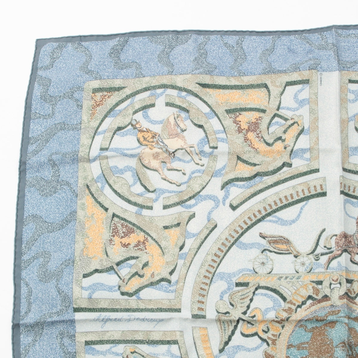 HERMES Calle 90 silk Painting of a Horse scarf blue 90