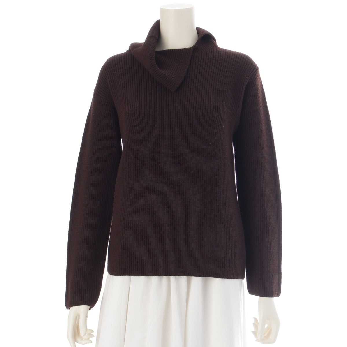MAX MARA wool Asymmetrical collar, design collar, chunky, chunky knit High neck Brown M