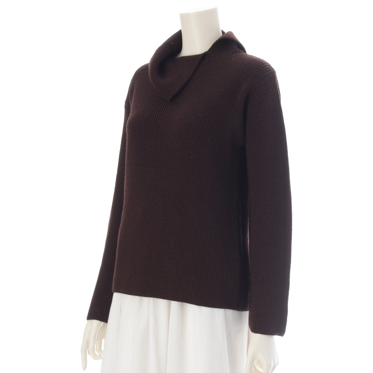 MAX MARA wool Asymmetrical collar, design collar, chunky, chunky knit High neck Brown M