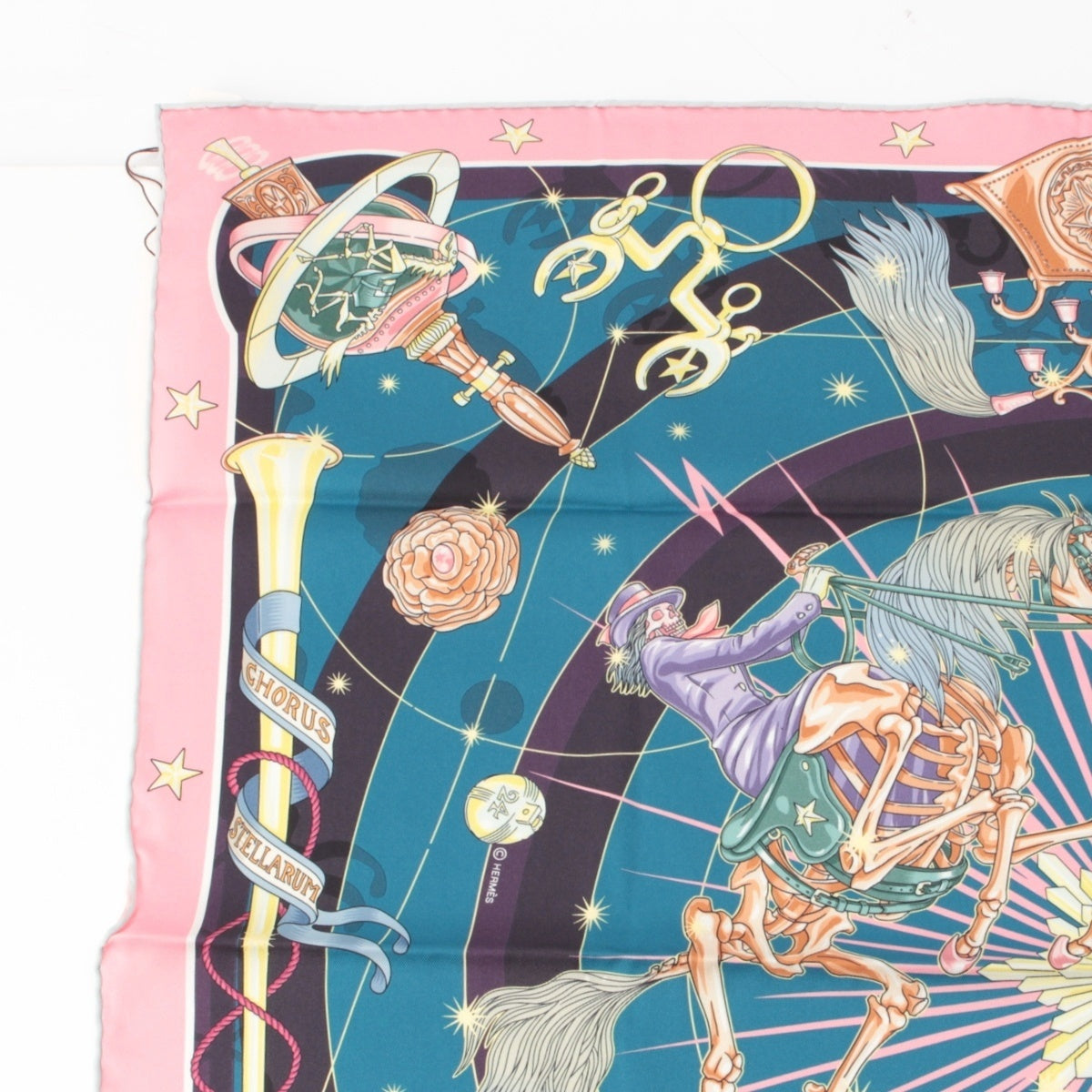 HERMES Carre 70 silk CHORUS STELLARUM scarf pink