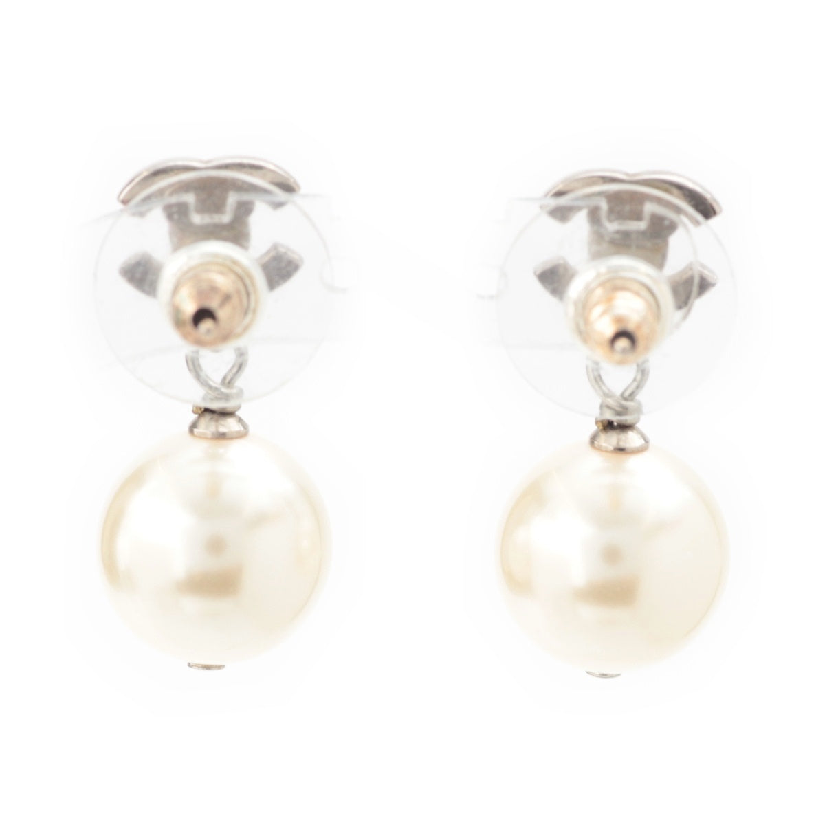 CHANEL COCO Mark Rhinestone Pearl Pierce Binaural Accessories Silver