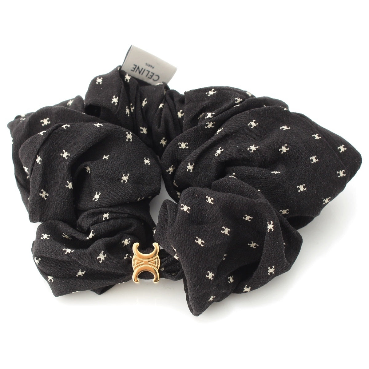 CELINE silk Triomphe Scrunchie hair accessory black