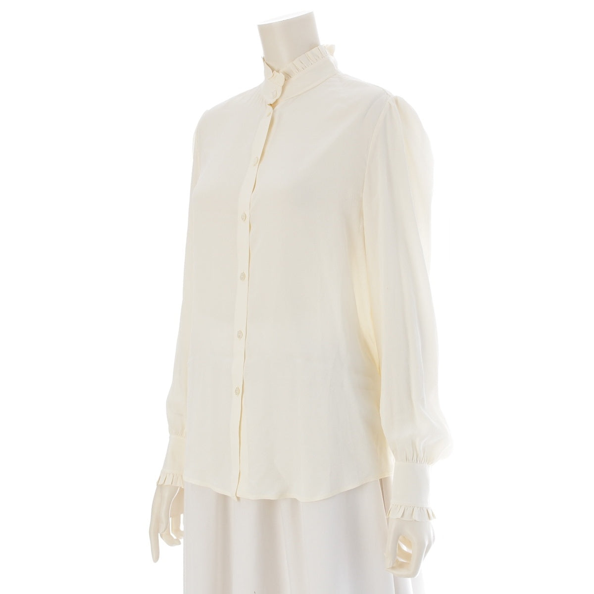 CELINE Acetate Silk Frill blouse Shirt tops 2B114008D white 36