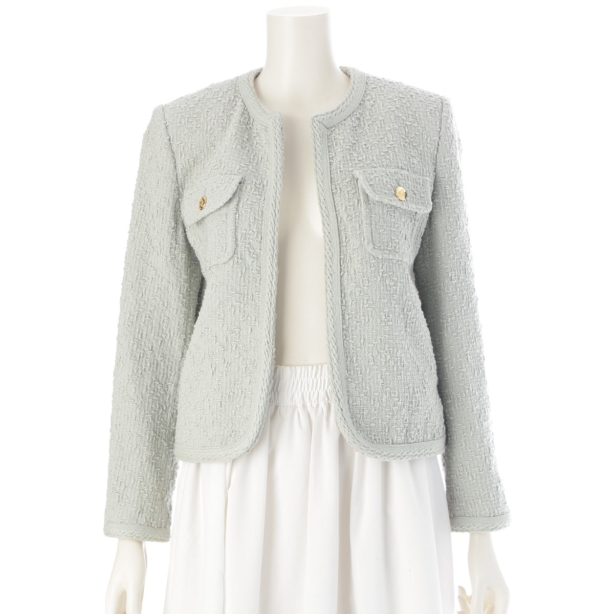CELINE Wool, Mohair, Nylon tweed No color jacket 2V55Q435T Light Blue Gray 36