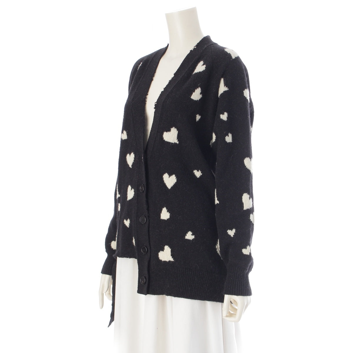 MARNI wool alpaca Heart Pattern V-Neck Distressed Finish cardigan tops Black White 40