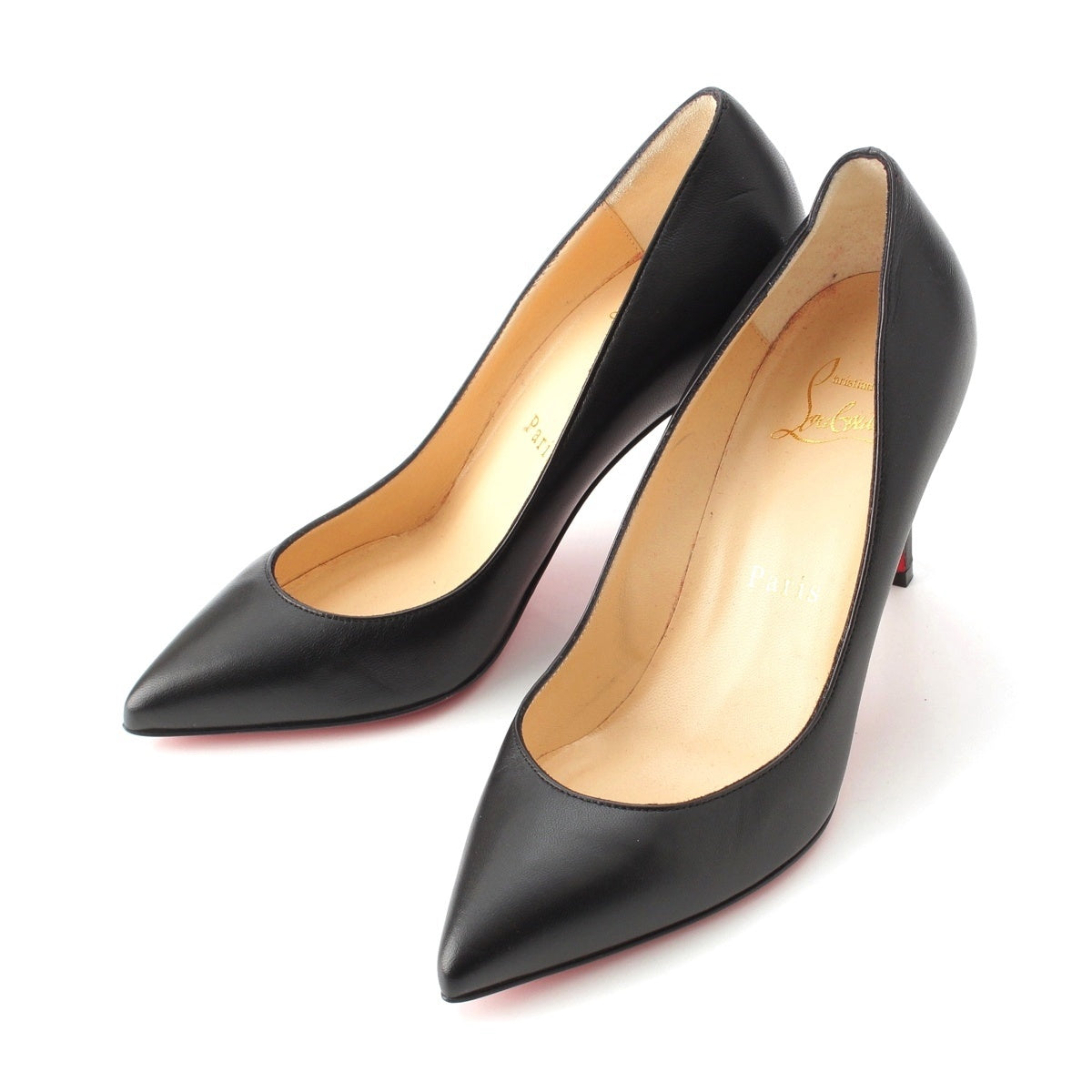 Christian Louboutin leather Pointed toe pumps shoes Black red 35