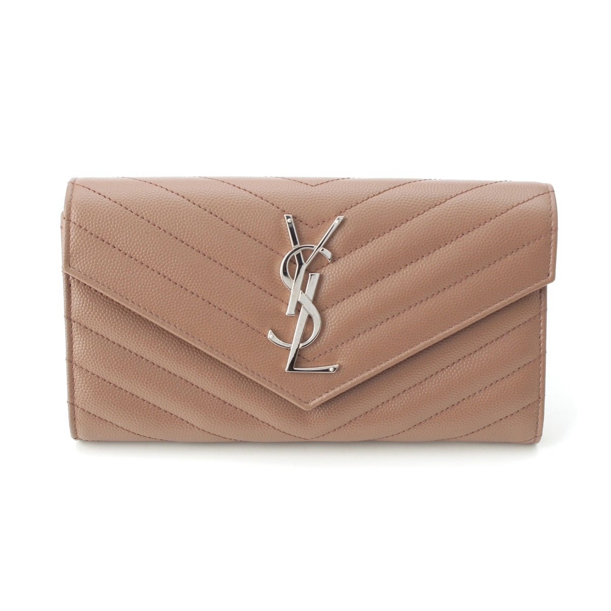 SAINT LAURENT leather Paris V-stitch Purse 372264 beige