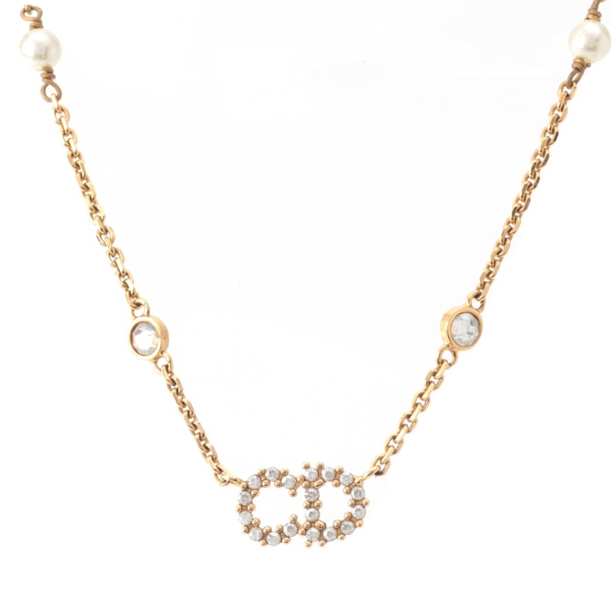 Dior Clair D Lune CD logo rhinestone pearl Necklace Accessories gold