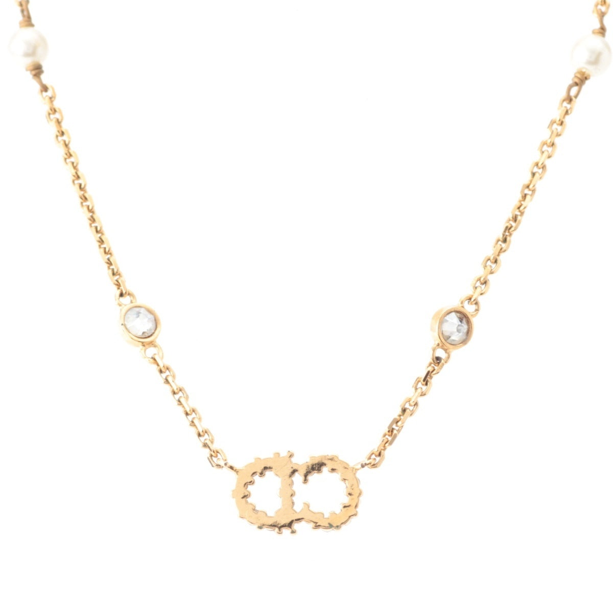 Dior Clair D Lune CD logo rhinestone pearl Necklace Accessories gold