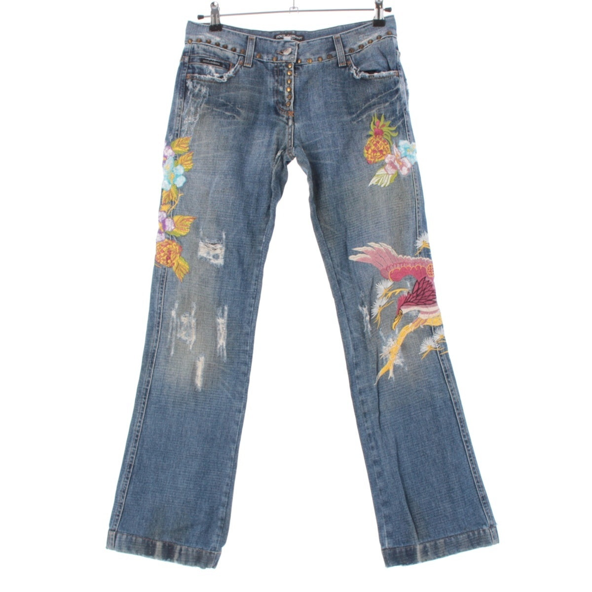 DOLCE&GABBANA denim Hawaiian Flower and Eagle Embroidered Jeans Pants Bottoms Indigo 40