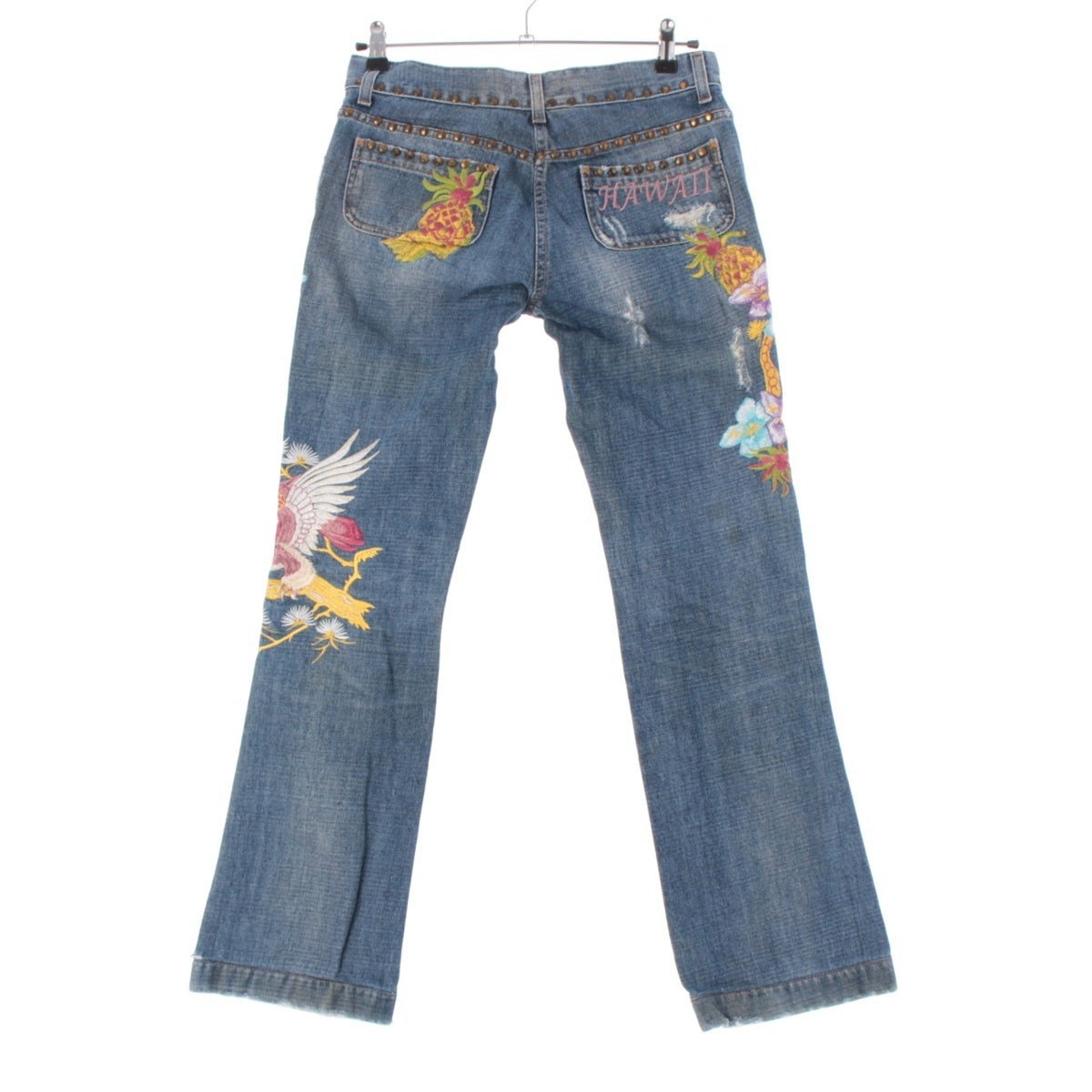 DOLCE&GABBANA denim Hawaiian Flower and Eagle Embroidered Jeans Pants Bottoms Indigo 40