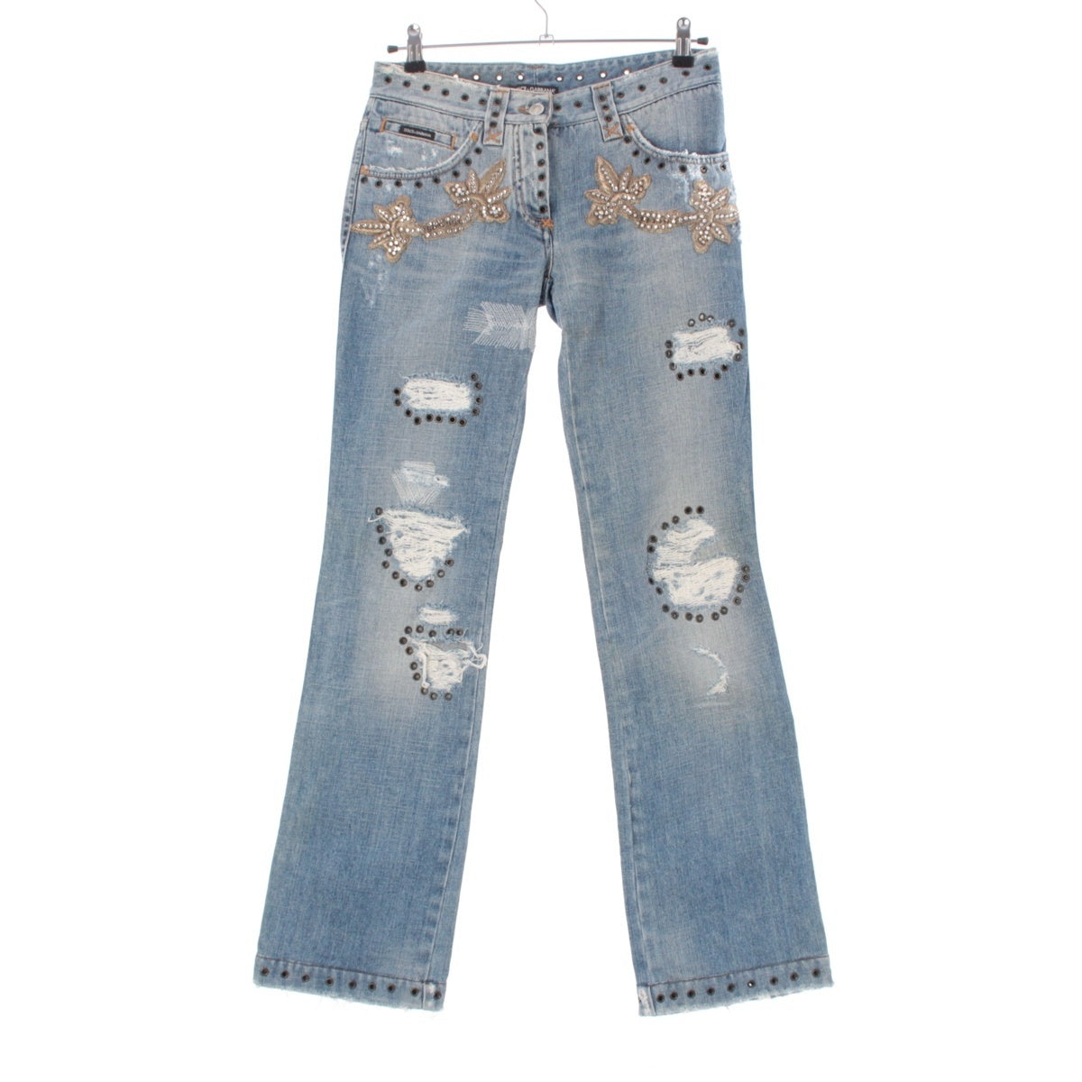 DOLCE&GABBANA denim Studded, rhinestone, embroidered jeans Pants Bottoms Indigo 40