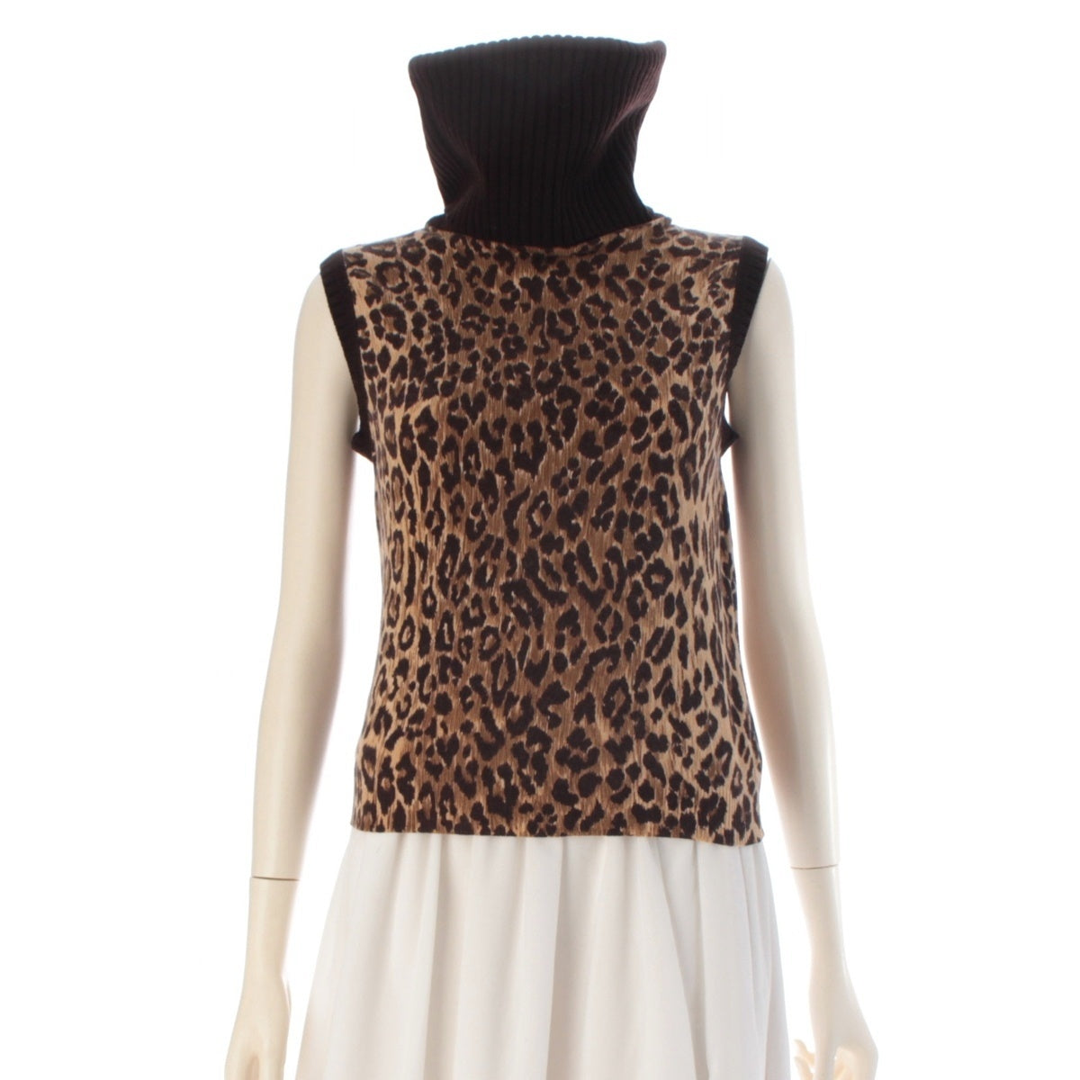 DOLCE&GABBANA cashmere Leopard print turtleneck sleeveless top knit Brown