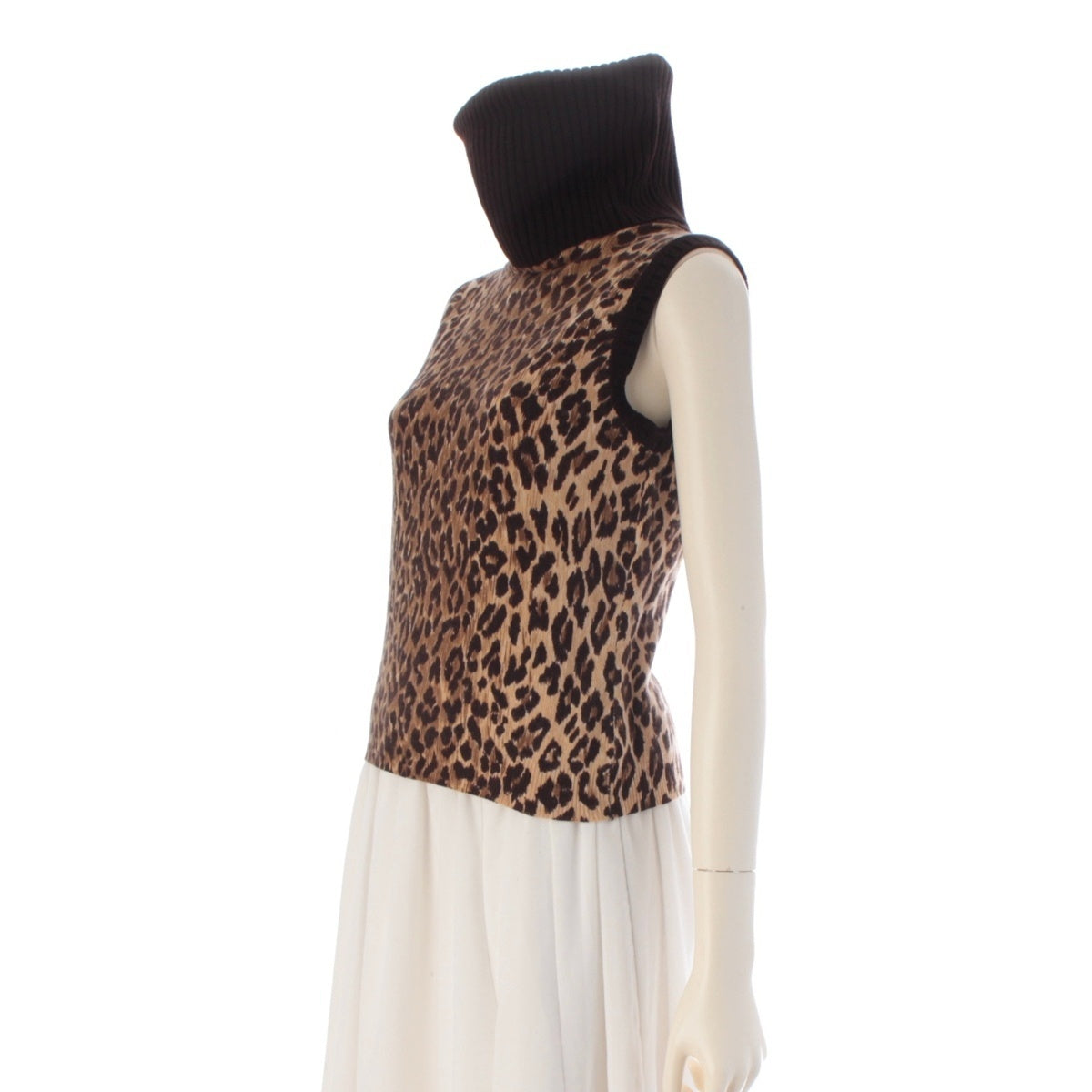 DOLCE&GABBANA cashmere Leopard print turtleneck sleeveless top knit Brown