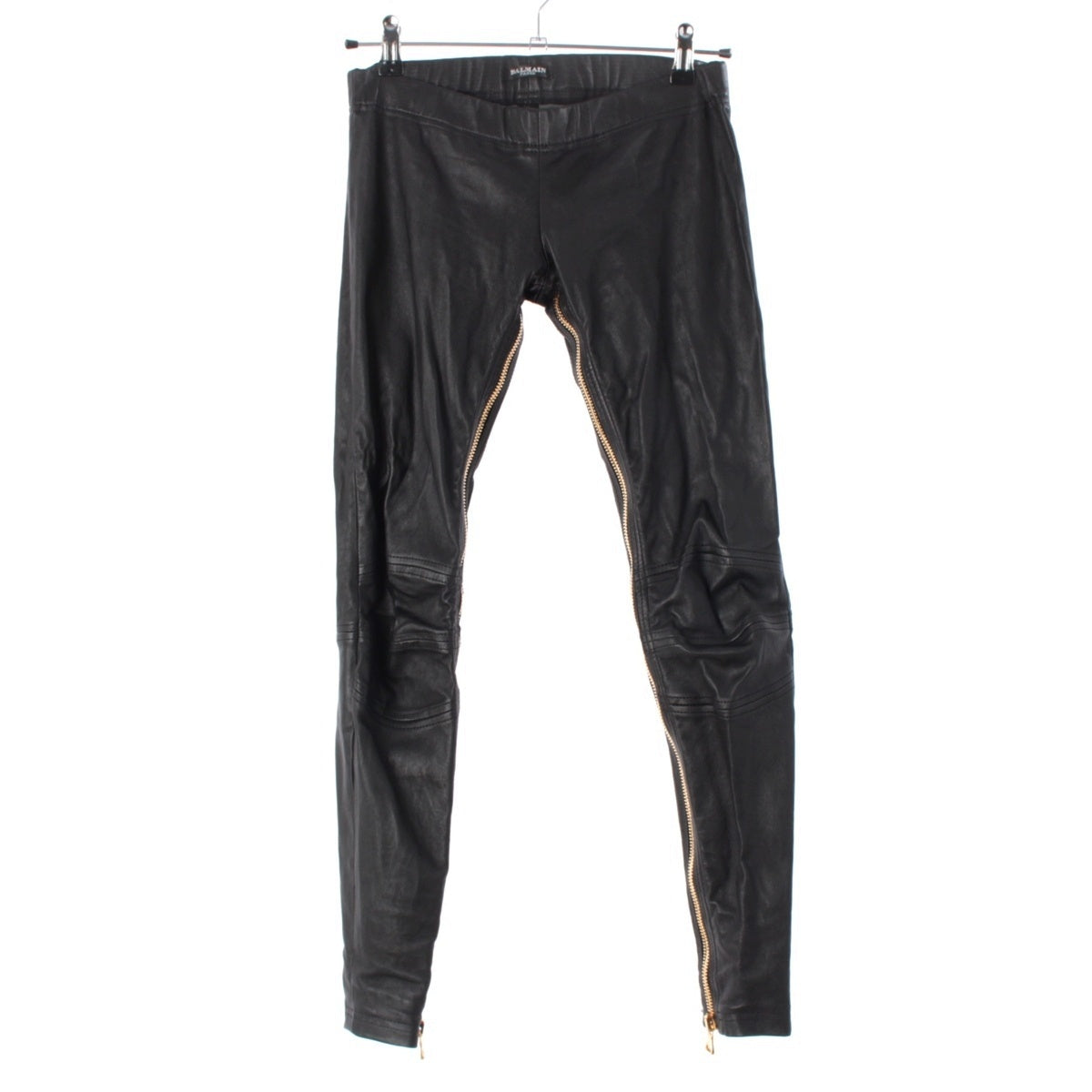 BALMAIN lambskin Zip design biker Pants black 38