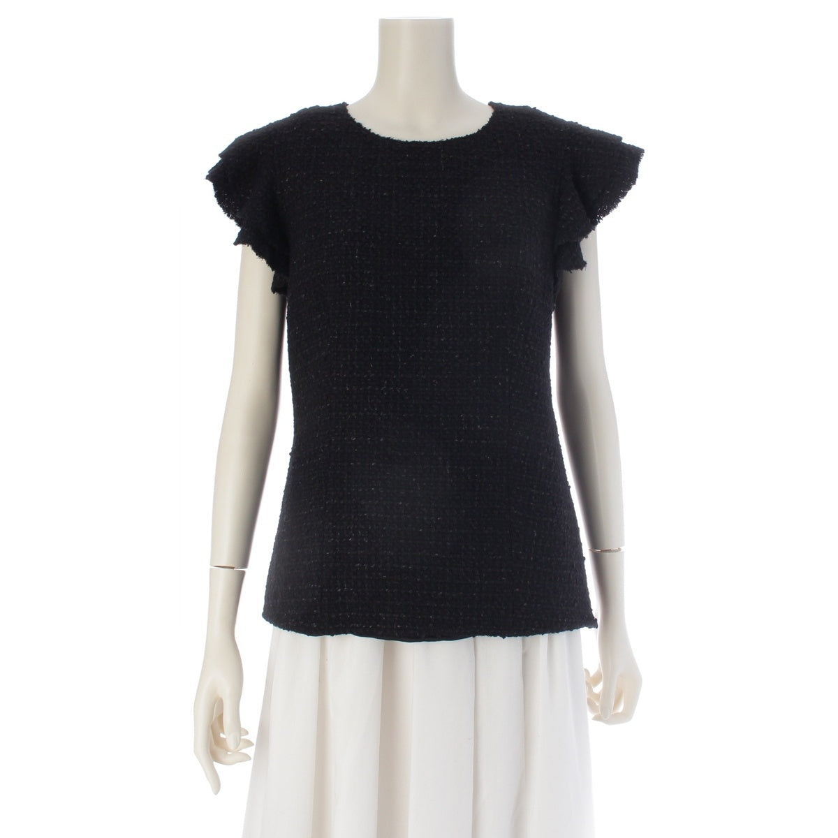 CHANEL wool COCO Button Frill Design Tweed Side Zip tops P38974 black 40