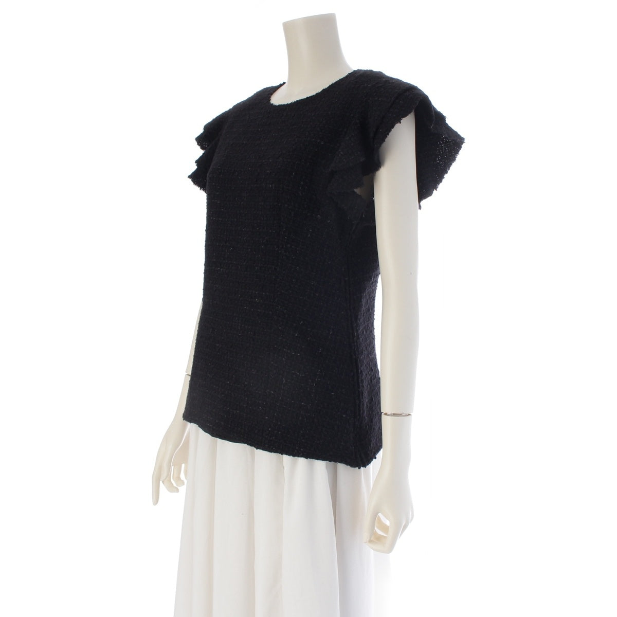 CHANEL wool COCO Button Frill Design Tweed Side Zip tops P38974 black 40