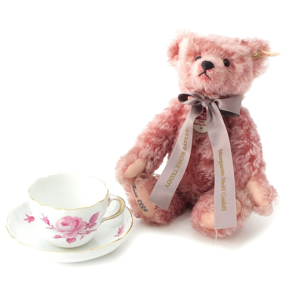 Meissen Steiff Rose Teddy Bear 1999 Limited edition of 1500 pieces in Japan: Teacup & Saucer (1 set, total of 3 pieces) Toys Plush Doll Pink Rose