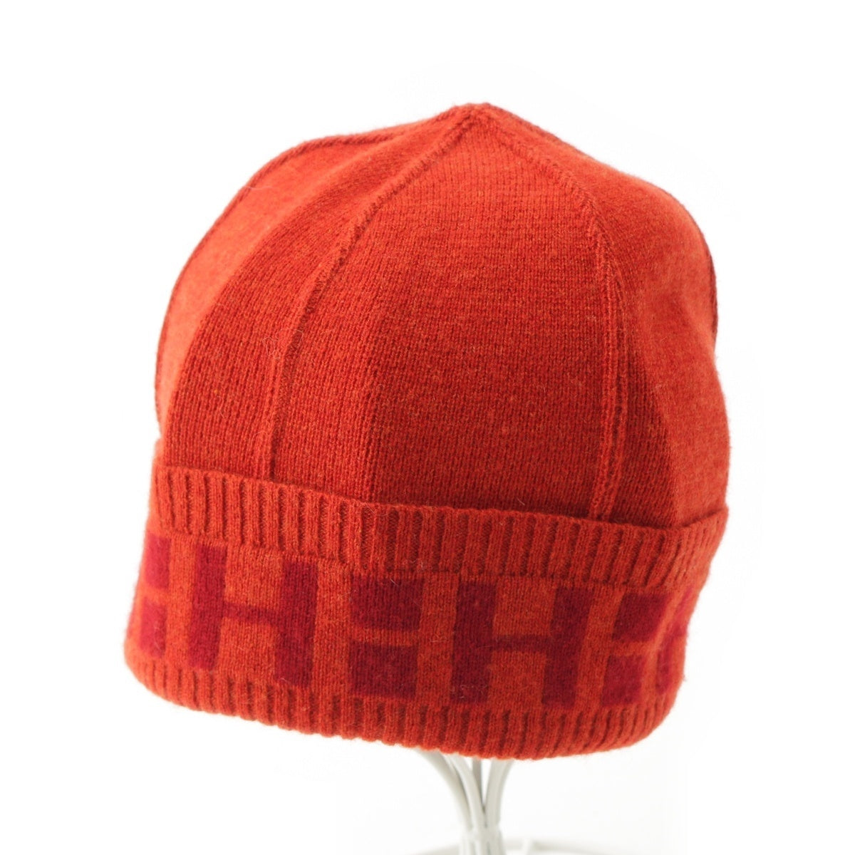 HERMES cashmere H logo beanie Knit cap Orange red