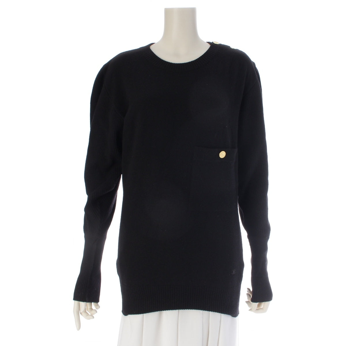 CHANEL Scottish cashmere Vintage bag buttons, Scotch knit Tunic tops black