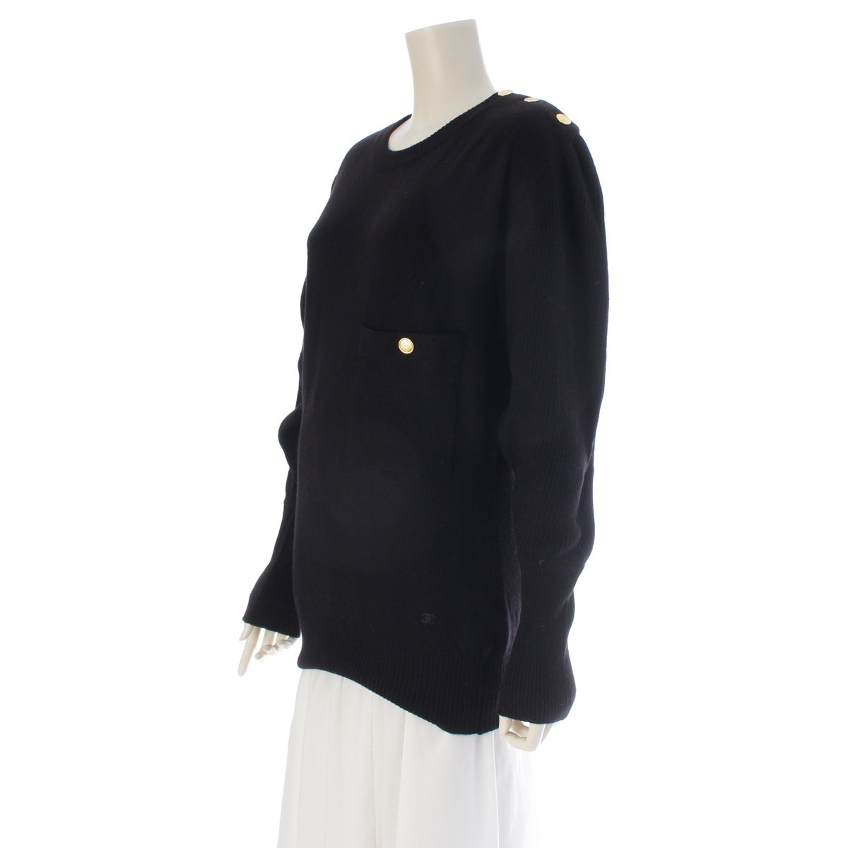 CHANEL Scottish cashmere Vintage bag buttons, Scotch knit Tunic tops black