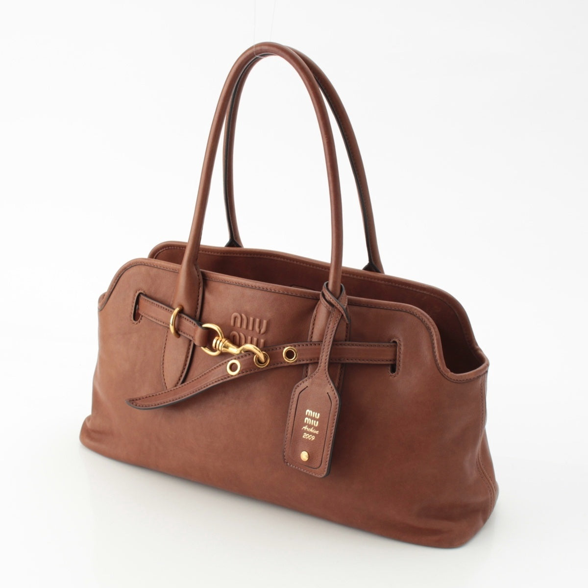 MIUMIU leather Logo Adventure Handbag 5BG310 Brown Large