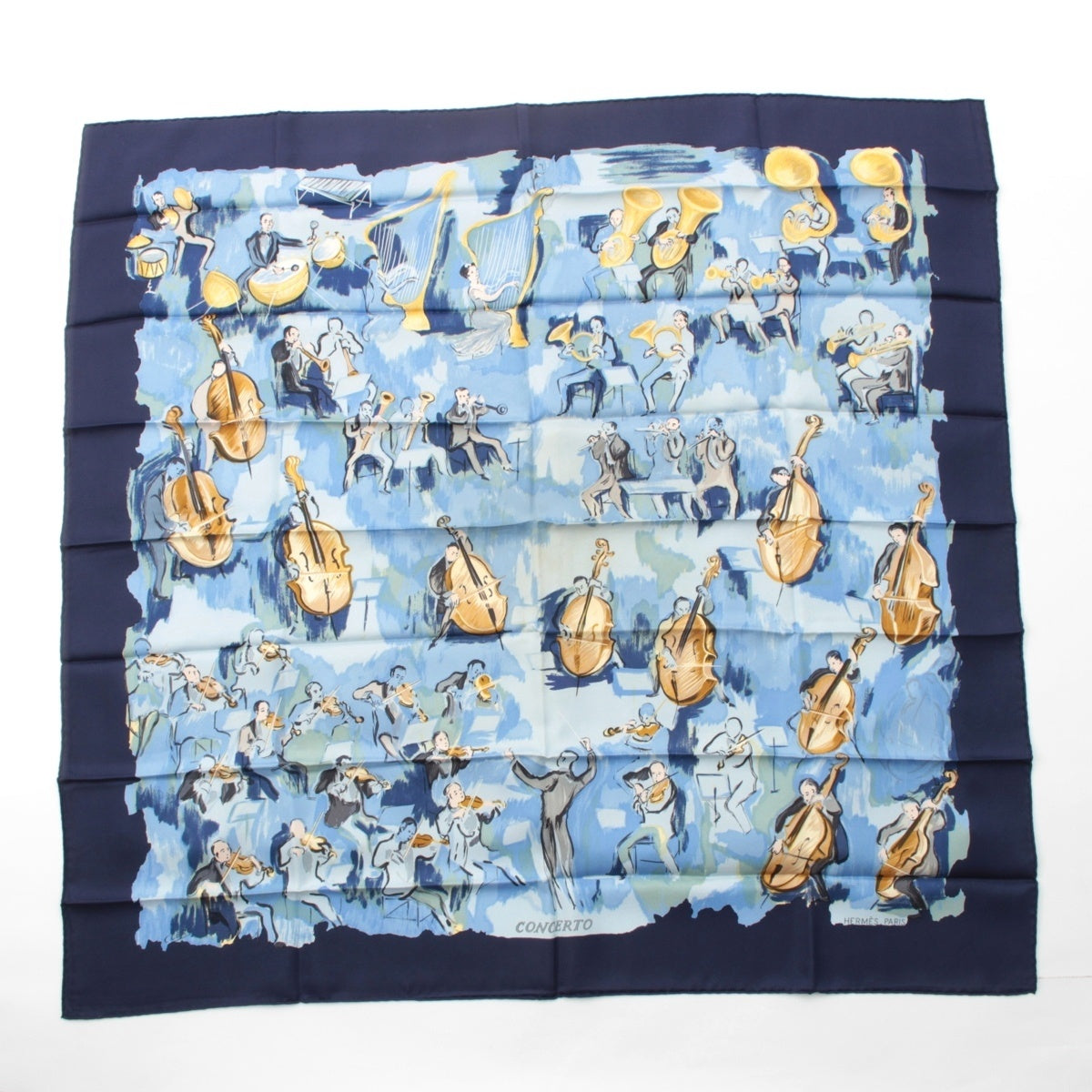 HERMES Calle 90 silk CONCERTO Concerto scarf blue 90